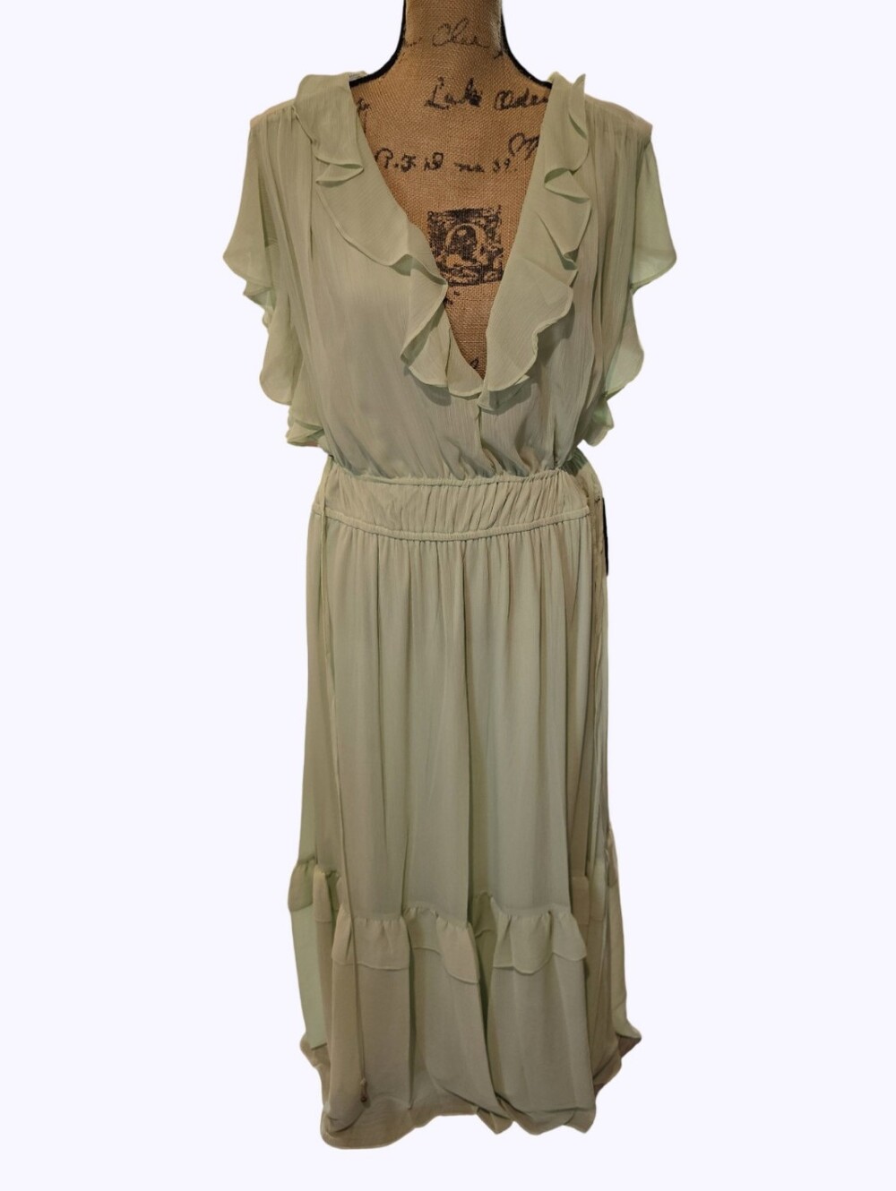 Taylor Womens Plus 20W Celadon Green Ruffle V-Neck Chiffon Maxi Dress 4693L‎ NEW